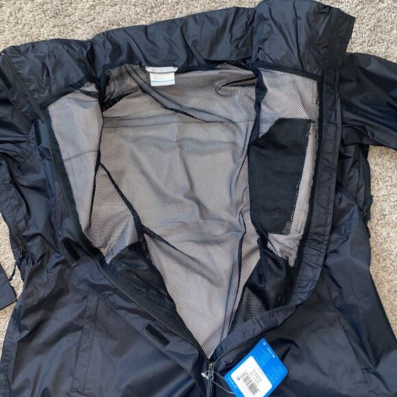 Columbia Pouration Rain Jacket Womens 1X Black Full Zip Hood Waterproof Shell - Picture 9 of 10